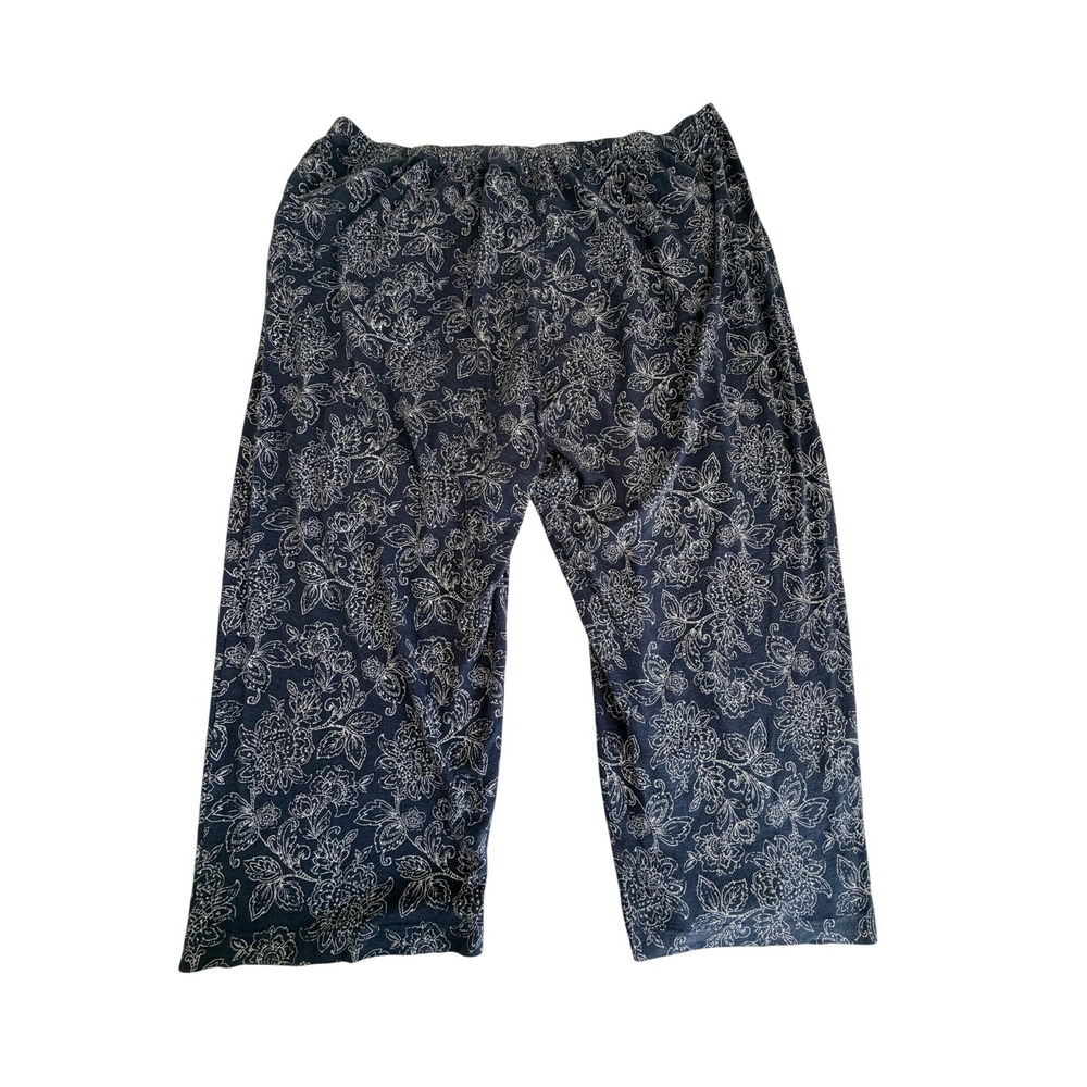 Denim & Co Navy Floral Pajama Pants 2X Blue White Wide Leg Lounge A294061 - Picture 8 of 9